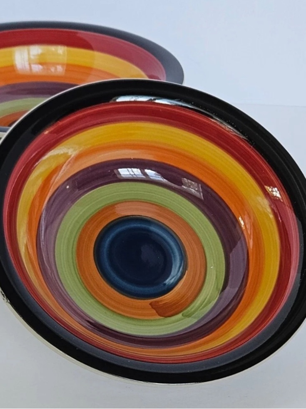 4 Hand-Painted Multicolor Ceramic Bowl - Vibrant Rainbow Stripes